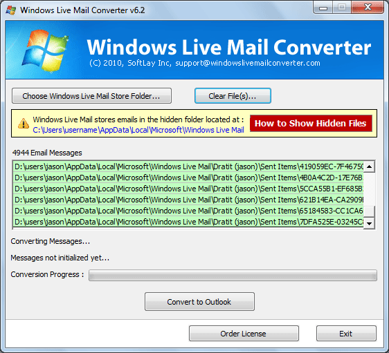 Export to Outlook From Windows Live Mail 6.2 full